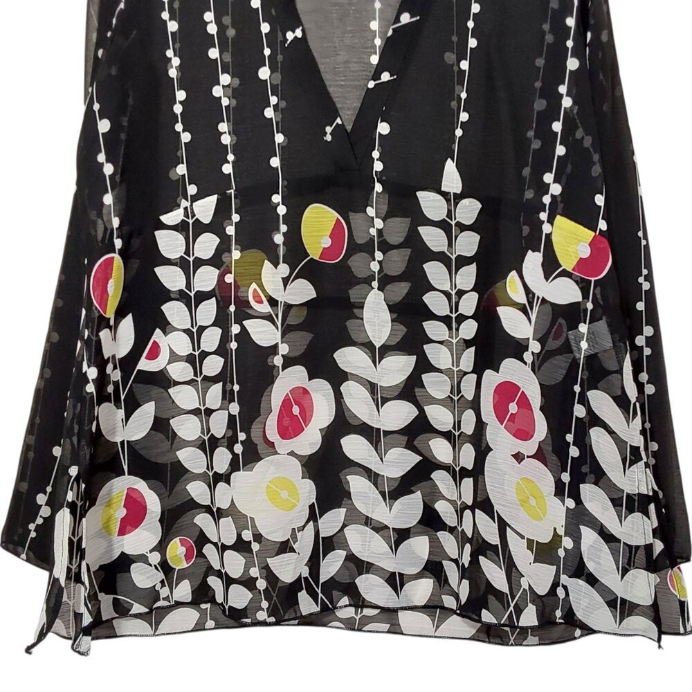 Coldwater Creek V-Neck Tunic Top Black Semi-Sheer Floral Crepe Great Cond - L - Picture 4 of 11